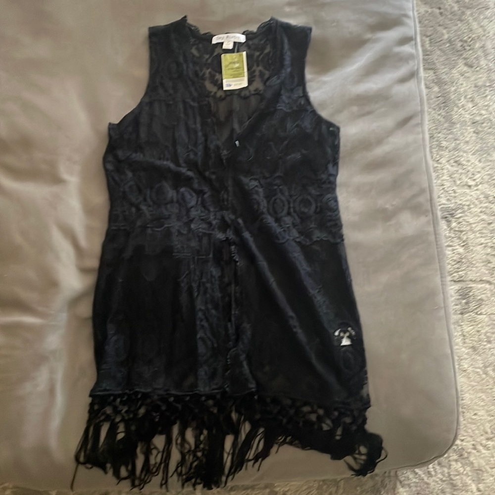 Black lace bathing suit cover up